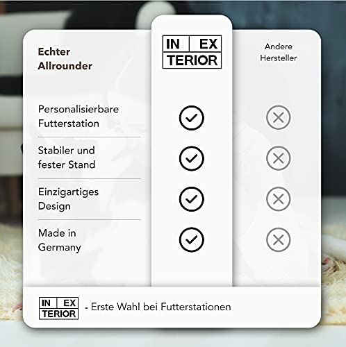 Futterbar für Hunde und Katzen – Personalisierbar – aus Holz – Schwarz, Grau, Natur – Groß und Klein – Futternapf aus Metall (Klein, Grau)