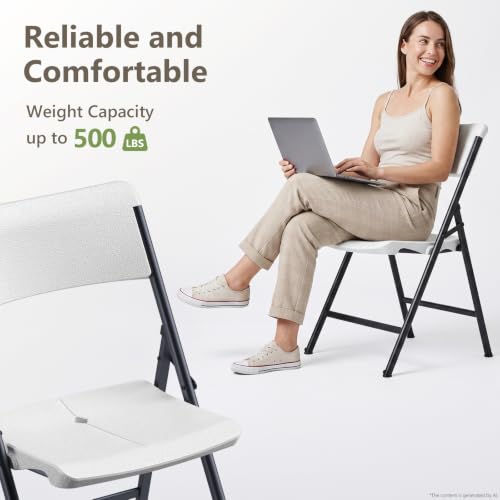 MAKE CHANGES Folding Chair 4 Pack, Portable Heavy Duty Foldable Chair Plastic Seat with Steel Frame for Indoor and Outdoor, Dinning, Party, Wedding, Office, Patio, Garden, White