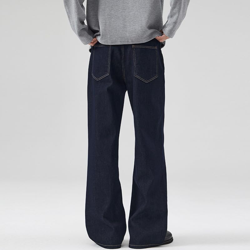 Men's Summer Loose Fit Straight Leg Jeans Navy Blue Pants4