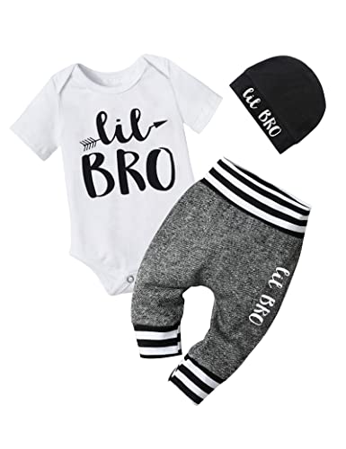 Image of Fommy Newborn Baby Boy Clothes New to The Crew Letter Print Romper+ Pants+Hat 3PCS Outfit