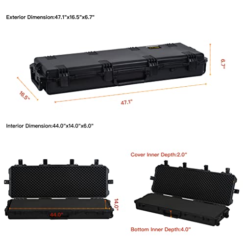 Meijia Portable Rolling Waterproof All Weather Rifle Hard Case With Wheels,Customizable Fit Foam Inserted, Lightweight Design,39.75"X16.5"X6.7" #TOP5