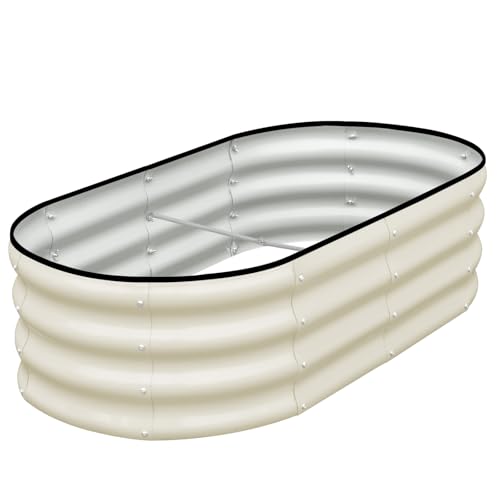 SnugNiture Galvanized Raised Garden Bed 4x2x1ft Oval Metal Planter Box for Planting Outdoor Plants Vegetables