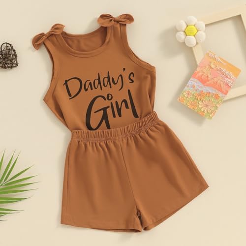 Image of Toddler Little Girl Clothes Summer Sleeveless Daddys Girl Letter Tank Tops Shorts Set 2Pcs Kids Casual Outfits