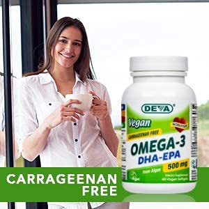 Deva Vegan Omega-3 Dha Epa Supplement - Once-Per-Day Softgel 500 Mg - Carrageenan Free - Gelatin Free - Non-Fish - Algae Oil Omega-3 Fatty Acids - 60 Softgels #TOP4
