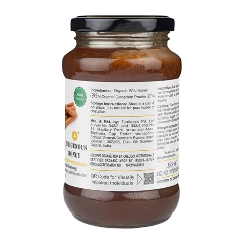 Image of INDIGENOUS HONEY Organic Cinnamon Honey Raw Unfiltered 17.64 oz Glass Jar