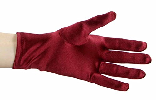 Beautiful Wrist Length Short Satin Gloves, Burgundy - Thumbnail 2