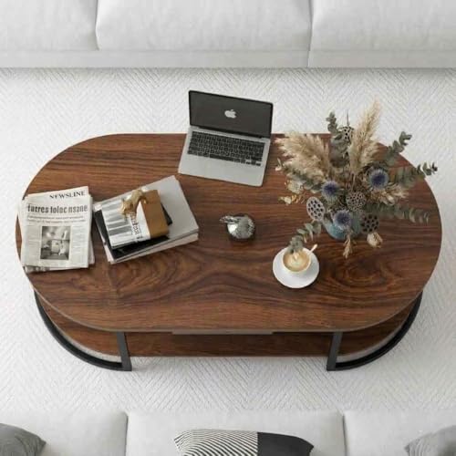 Image of NEST NATURE HAVEN Coffee Table for Office, Dining, Tea Room, Center Table for Living Room, Contemporary Simple Cocktail Table with Brown Desktop and Black Metal Frame