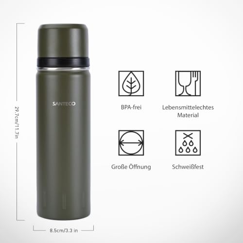 SANTECO Thermoskanne Thermosflasche Edelstahl 1l, 500ml, Auslaufsicher Isolierflasche mit Trinkbecher für unterwegs… – Ansicht 4
