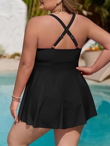 Plus Size Swimsuit for Women 2 Piece Tankini Swimsuits Full Coverage Modest Bathing Suits Flowy Swimdress with Shorts4