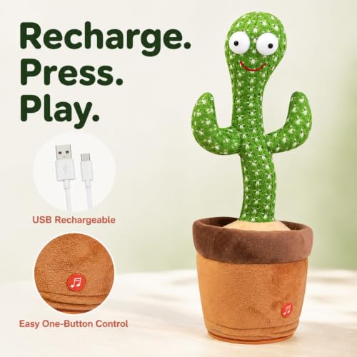 Image of Toy Imagine Rechargeable Talking Cactus Toy for Kids - Musical Dancing, Speaking Cactus Toy for Babies - Educational Talking Toy for Baby Boys & Girls (0-3 Years) - Speaking, Repeating for Toddlers