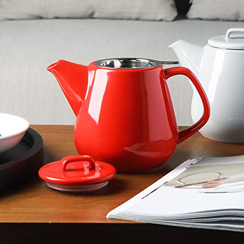 Sweejar Ceramic Teapot, Large Tea Pot With Stainless Steel Infuser, 40 Ounce, Blooming & Loose Leaf Teapot For Tea Lover, Gift, Family,(Red) #TOP4