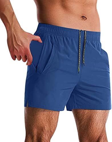 Wabtum Men Summer Shorts, Men's Workout Running Shorts Breathable Lightweight Active 5 Inches Shorts with Zipper Pockets Blue