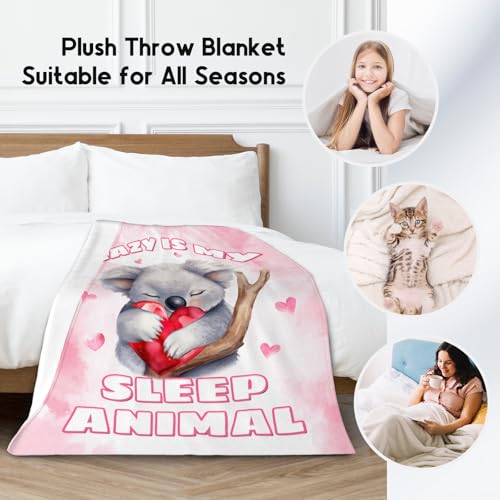 Koala Blanket, Cute Soft Throw Gifts for Women, Cozy Flannel Throw Blankets for Bed Living Room, Pink 60"x80"