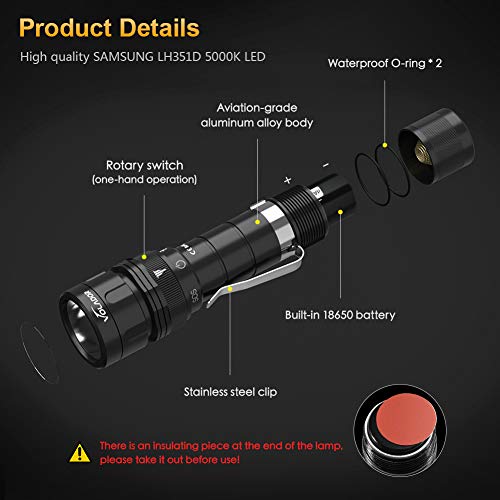 VOLADOR DF10 Dive Light, 1080Lumens Scuba Diving Flashlight, Rechargeable Underwater Flashlight Submarine Torch Light with 18650 Battery and Charger - Thumbnail 2