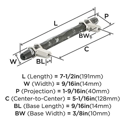 Image of Amerock 5-1 /16 inch Carrione Marble Black /Polished Nickel Drawer Pull