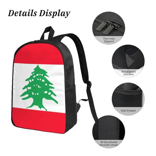 Sac à dos d'école imprimé drapeau Liban léger avec trousse scolaire