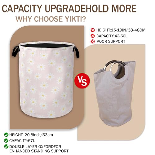 Image of Pink Daisy Flower Laundry Hamper,Spring Floral Clothes Hamper for Laundry,Waterproof Oxford Toy Storage Collapsible Hampers for Bedroom, Dorm Room,Bathroom,16x20 Inch
