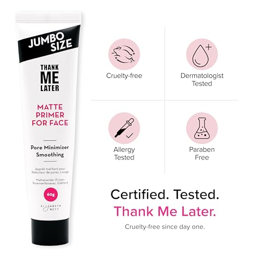 Image of Elizabeth Mott Thank Me Later Pore Minimizer Face Primer, Jumbo Size 60g | K-Beauty Pore Minimizing and Smoothing Makeup Primer, Long-Wearing Makeup, Soft-Matte Finish, Jumbo 2X Size, Cruelty-Free