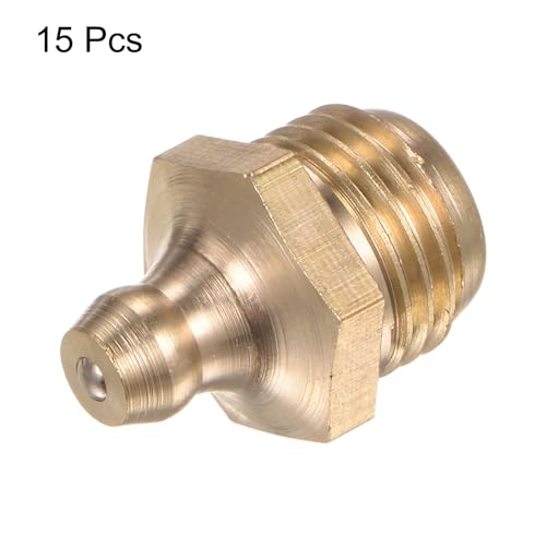 Image of HARFINGTON 15pcs Brass Straight Grease Fitting G1 /4 SAE Thread Hydraulic Grease Nipple Accessories for Car