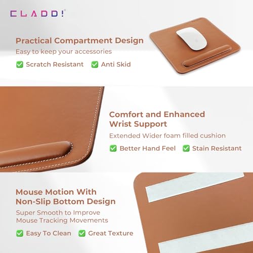 CLADD INTERNATIONAL Vegan Leather Mouse Pad Wrist Rest Ergonomic Mousepad Stitched Edge | Cushion Foam Support & Pain Relief | Suitable for... - Image 2