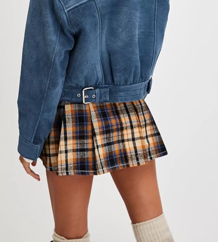 Women Y2k Plaid Mini Skirts High Waist Button Down Micro Skirts Gingham Ruffle A Line Bodycon Short Skirts2