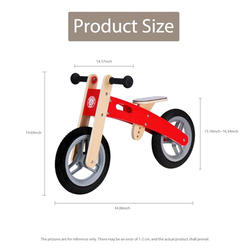 Image of Wooden Toddler Balance Bike, Kids Balance Bike for 3 Year Old with Adjustable Seat, No Pedal Toddler Bicycle for Kids 3-5 for Boys and Girls Birthday Gifts Toys