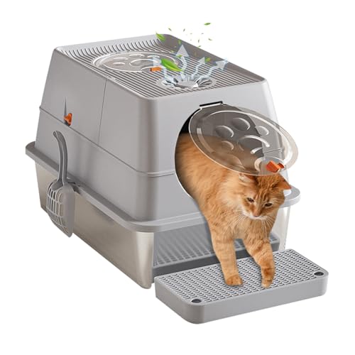 Arenero para gato grande de acero inoxidable cerrado miniatura 1