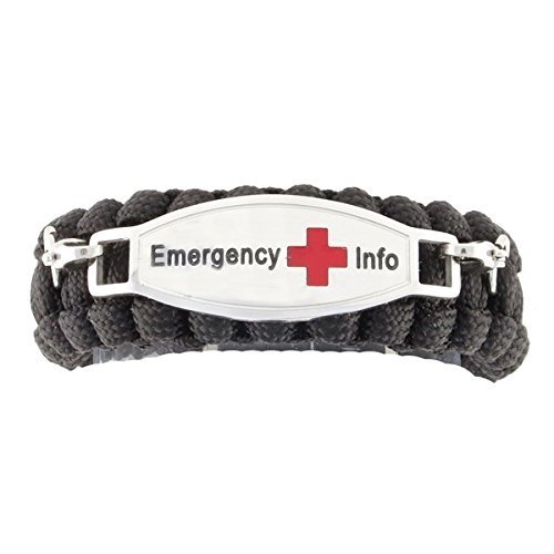 Paracord Survival Bracelet | Free Engraving Medical Alert ID Bracelet | Perfect for Runners, Cyclists, Athletes | Outdoor Hiking, Camping | Multiple Size Options | Emergency, Black - Size 9