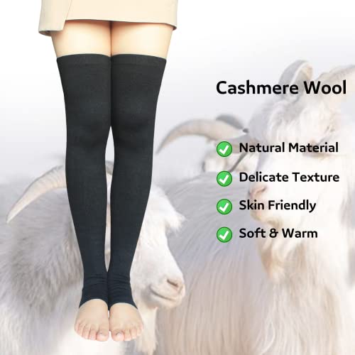 Share Maison Women's Cashmere Wool Winter Warm Knitted Over Knee High Boots Long Socks Leg Warmers (6-Black) #TOP2