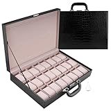 NovelBee 24 Slot Watch Box,Watch Display Suitcase with Removable Pillows,Secure Lock and Carrying handle for Men Women Wristwatch Jewelry Portable Travel Case Organizer
