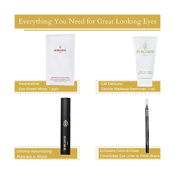 Borghese Eye Makeup Kit - 4 Piece Set - Includes Mascara, Eye Liner, Eye Sheet Mask & Makeup Remover