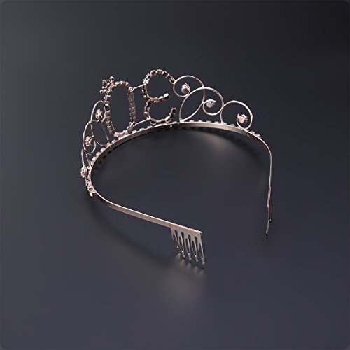 Frcolor Coroa feminina de 30 anos tiara cristal strass com pente (ouro rosa)