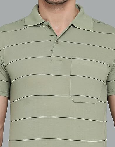 Image of INKKR Men's Striped Polo Neck Cotton Blend Multicolor T-Shirt