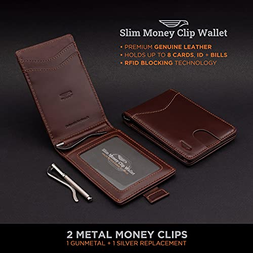 POCKT Slim Bifold Wallet for Men with Money Clip - Minimalist Leather RFID Blocking Front Pocket Mens Wallets | Chocolate4