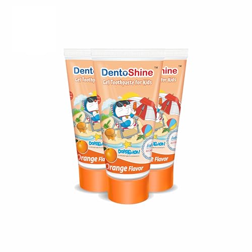 Image of DentoShine Gel Toothpaste for Kids | Pack of 3 (3, Orange (Doraemon)) | IDA Accepted