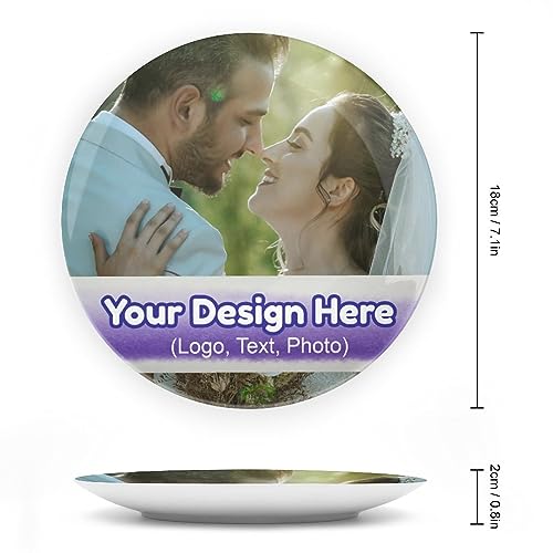 Personalized Decorative Wall Plate with Custom Text/Photo/Logo - Ceramic Round Customized Picture Souvenir Wobble Plate - 7 Inch Wedding Anniversary Birthday Gift Table Decor