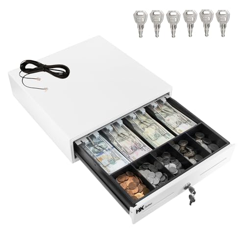 HK SYSTEMS 13inch White Heavy Duty POS Interface Cash Drawer with 4Bill/5Coin