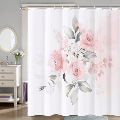 XZTXBest Pink Rose Shower Curtain, Floral Shower Curtain, Waterproof Bathroom Bath Curtain, Fabric Shower Curtain with 12 Hooks, Shower Curtains for Bathroom, 72x72 Inch by XZTXBest - Image 2