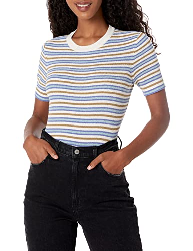 Rebecca Taylor Women's Mini Bouclé Pullover - Italian Cotton-Blend Short Sleeve Sweater - Elegant Crewneck Knit Top