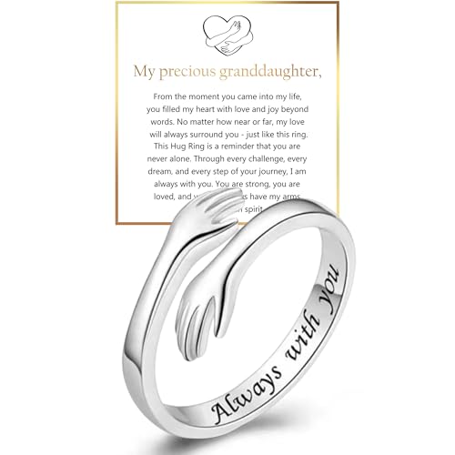 Yuanyora S925 Sterling Silver Hug Ring for Granddaughter Adjustable Ring for Women Birthday Christmas Gifts for Daughters Tarnish Free Jewelry Gift for Her Hope Rings for Granddaughter