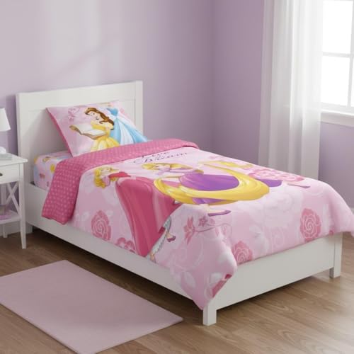 Parure de Lit Princesse Disney, Housse de Couette Disney Réversible avec Taie d'oreiller, 2 Pièces (140x200 cm + 63x63 cm), 1 Personne (Housse de Couette...