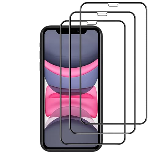 3 Piezas Protector Pantalla para iPhone 11, iPhone XR, Film Pantalla Cristal Vidrio Templado HD Clara Antiarañazos Antihuellas Sin Burbujas Dureza 9H 6,1 Pulgadas Transparente Resistente Borde Negro