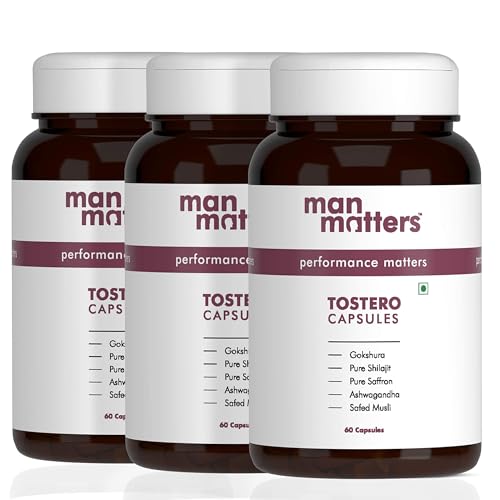 Man Matters Tostero Capsules For Men With Pure Himalayan Shilajit Gold Standard, Ashwagandha, Gokshura & Safed Musli | 180 Capsules | Pack of 3 Man Matters Tostero Capsules For Men With Pure Himalayan Shilajit Gold Standard, Ashwagandha, Gokshura & Safed Musli | 180 Capsules | Pack of 3
