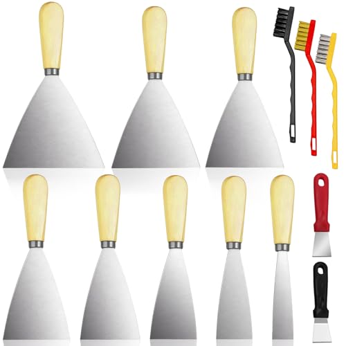 Seconero 8 Pcs Spatule Enduit Lissage, Couteau à Enduire, Spatule de Peinture en Acier Inoxydable, Grattoirs à Papier Peint, Couteau à Mastic pour Remplissage et Grattage de Peinture ou Papier Peint