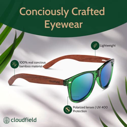Image of cloudfield Wood Sunglasses Men & Women, 100% UVA & UVB Protection | 9-Layer Polarized Lenses, Bamboo Frame, Bamboo Case, Pouch & Cleaning Cloth Included, Lightweight, Eco-Friendly Design