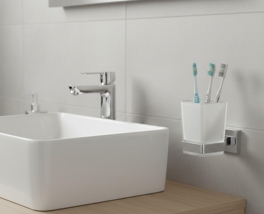 Set Accessori Bagno Moderno 6 Pezzi in Acciaio Inox Cromato - Kit Completo da Parete con Porta Asciugamani, Porta Rotolo, Porta Sapone, Bicchiere e Gancio Accappatoio - Design Squadrato