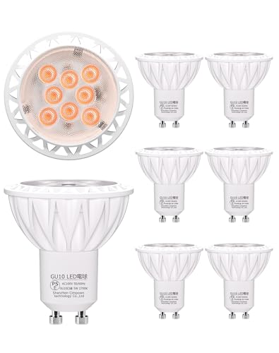 GOHDLAMP GU10口金 LED電球 調光器対応 50W形ハロゲン相当 5W LEDスポットライト 500lm 広角 高輝度 省エネ 密閉器具対応 間接照明 天井照明 商業照明 看板 キッチン 台所 リビング ダイニング 脱衣所 寝室 廊下 玄関照明用 6個セット (電球色, 6個セット)