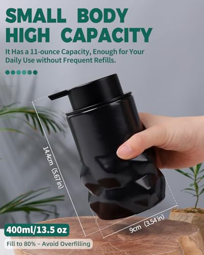 Image of BosilunLife Hand Soap Dispenser - Foam Soap Dispenser Bathroom Ceramic Dish Liquid Soap Dispenser for Kitchen, Bathroom Countertop Soap Dispensers (Black-Foam-Sculpt)