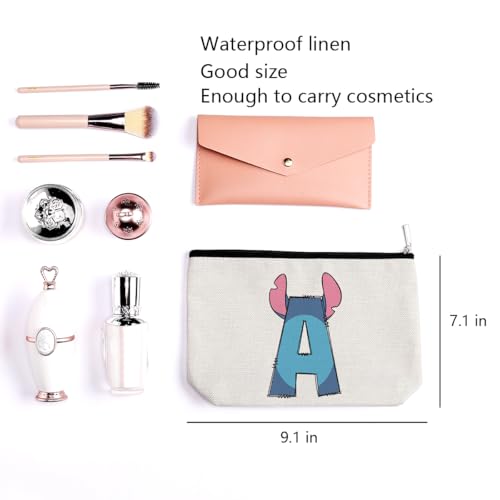 LONGXIN Cute Cartoon Gifts Initial Personalized Makeup Bag Monogrammed Cosmetic Bags Small Makeup Pouch Birthday Christmas Gifts for Women Girls (A)2