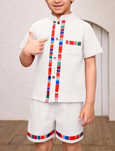 Image of ABAFIP Baby Boys Mexican Outfit Toddler Short Sleeve Shirts Shorts Traditional Fiesta Clothes set